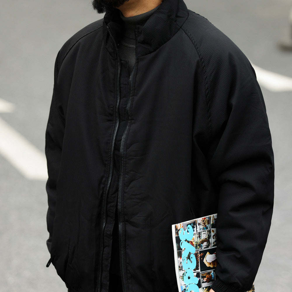 日系復古絨條加厚棉衣男士秋冬款立領設計保暖工裝棉服外套-Retro's Wear