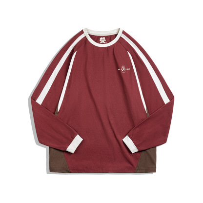 MRA復古阿森納球衣酒紅色純棉長袖T恤插肩運動印花打底衫男秋