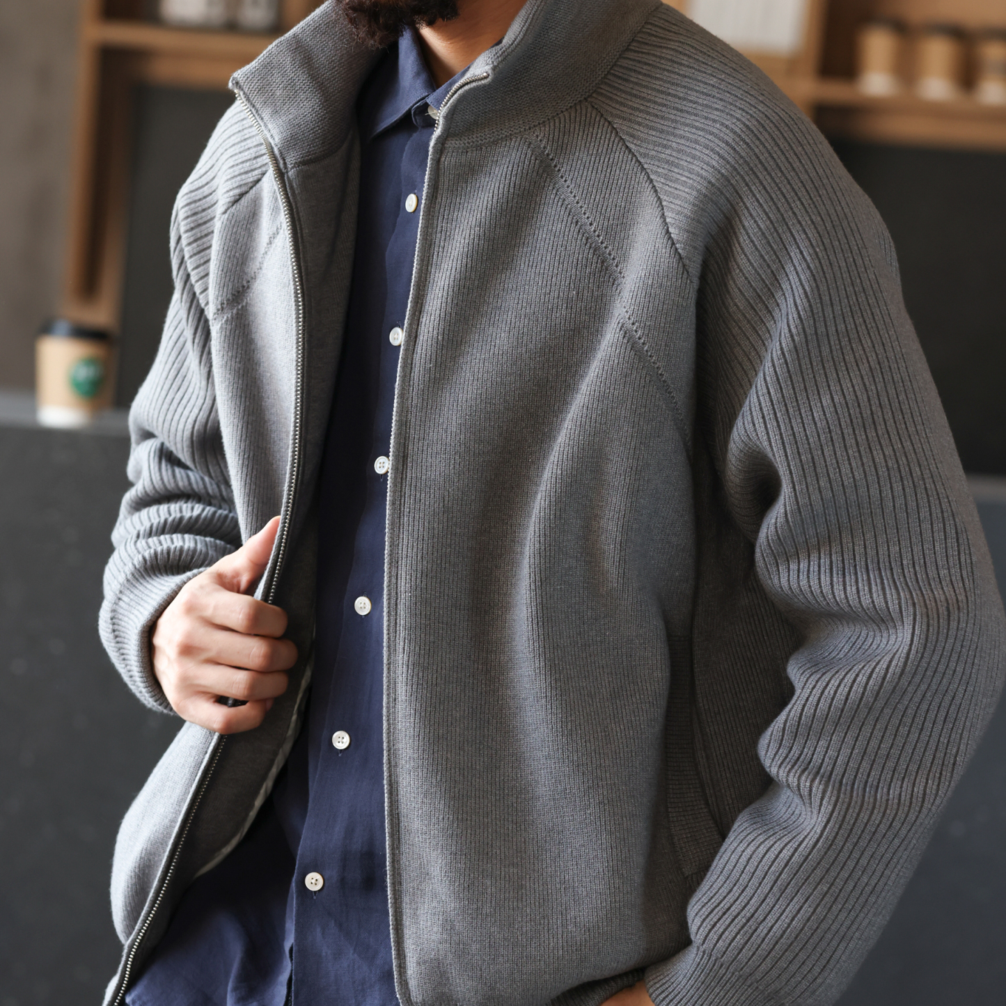 美式休閒保暖立領毛衣羽絨服男90絨灰色針織開衫外套冬