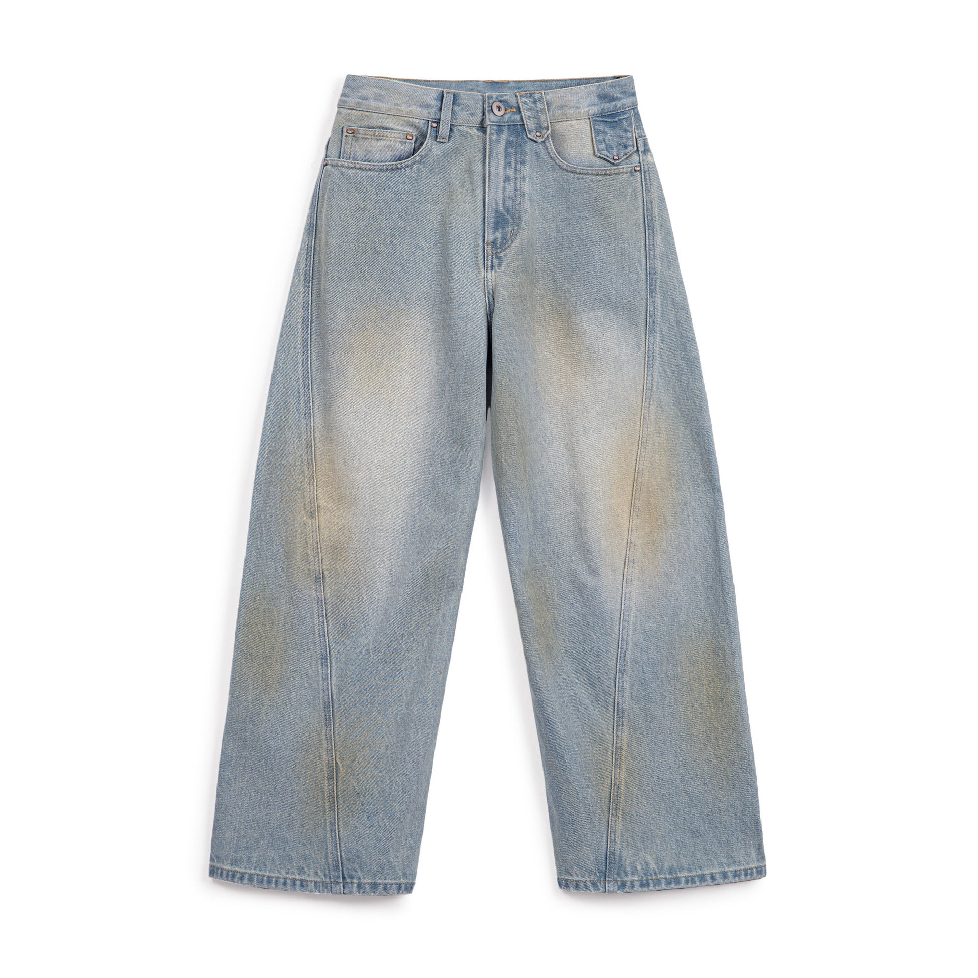 美式復古窄版彎鐮刀水洗做舊牛仔褲直筒闊腿顯瘦長褲子女士春