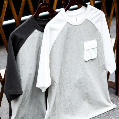 美式復古運動短袖T恤男寬鬆cityboy風格戶外休閒拼接口袋TEE-Retro's Wear