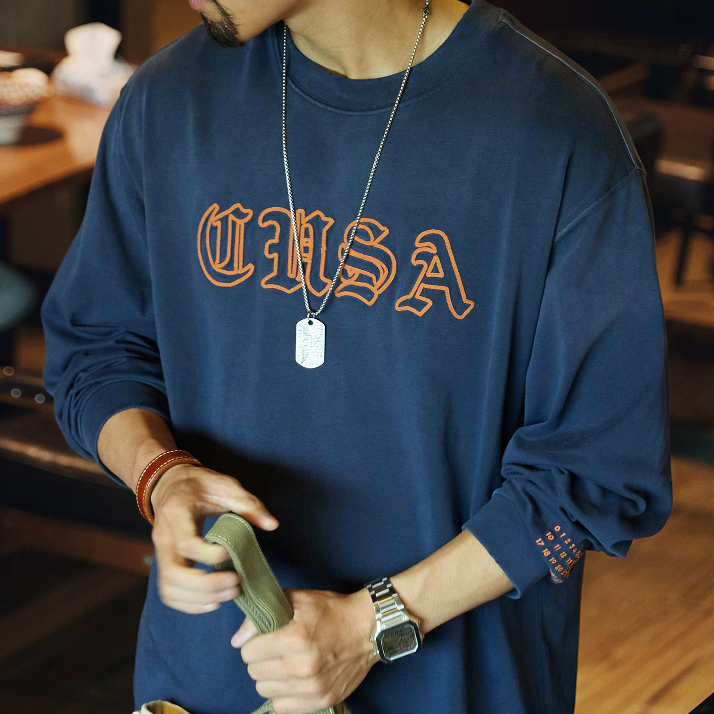 美式復古水洗漸變純棉長袖t恤男2025秋季新款寬鬆字母刺繡打底衫