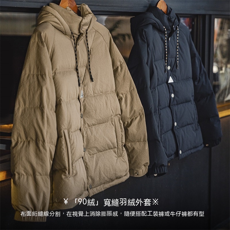 美式復古寬絎縫羽絨服90白鴨絨連帽保暖面包服男冬-Retro's Wear