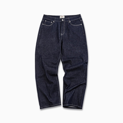 MRA美式復古重磅原牛色直筒牛仔褲闊腿寬鬆垂感深藍牛男夏秋