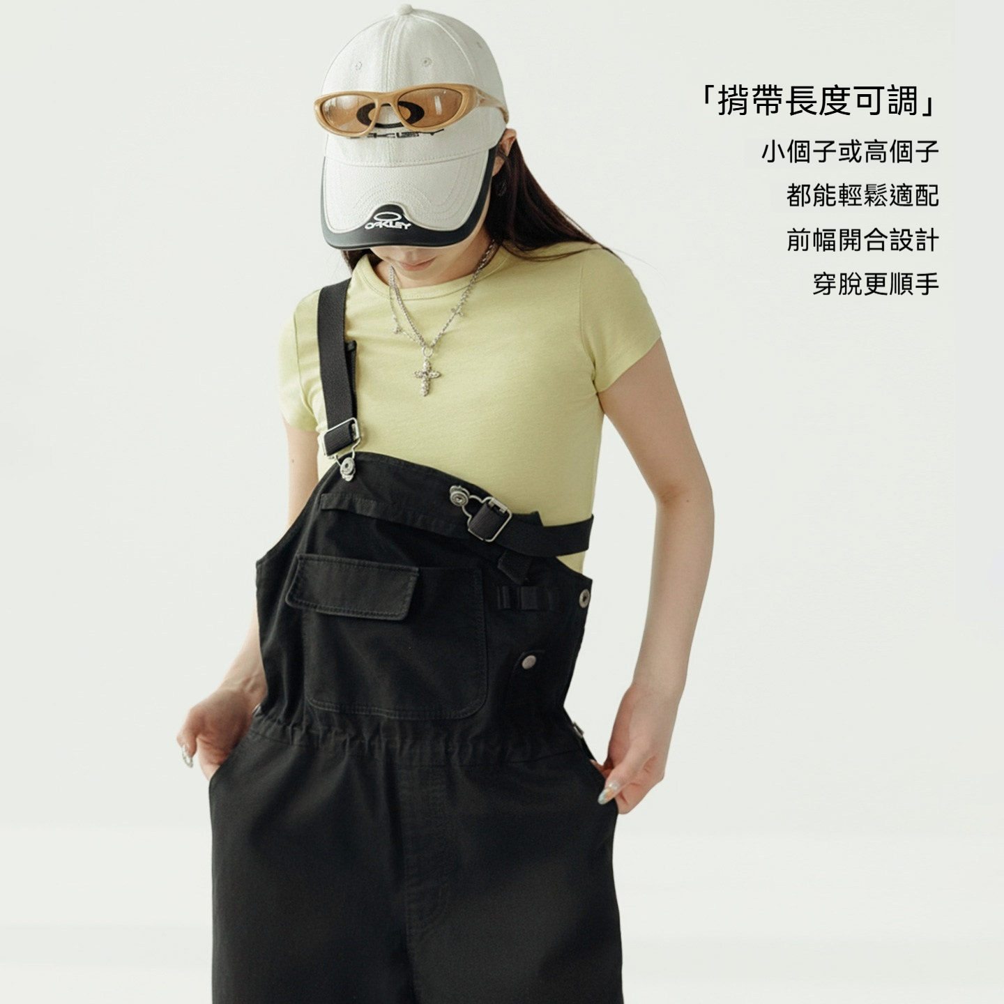 美式黑色闊腿直筒工裝連體背帶褲顯瘦收腰純棉吊帶褲子女士春