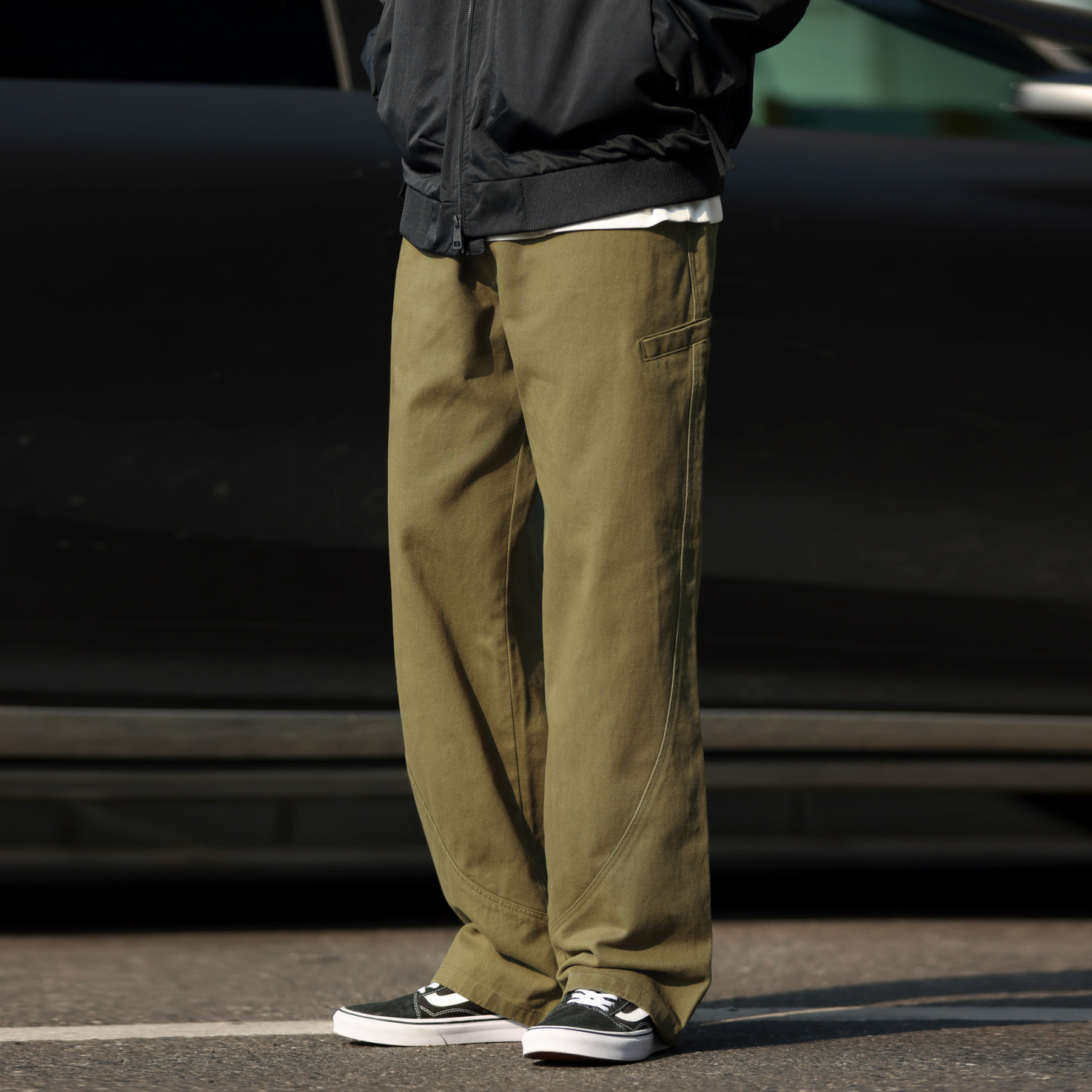 美式復古萊賽爾純棉水洗休閒褲男寬鬆解構垂感直筒長褲