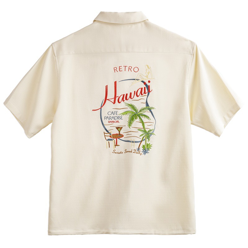 美式復古夏威夷刺繡短袖襯衫竹節紋垂感古巴領襯衣男夏季