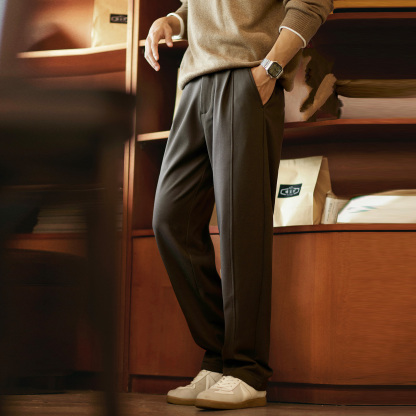430g秋冬毛呢通勤小直筒休閒褲男2025新款冬季百搭彈力保暖長褲