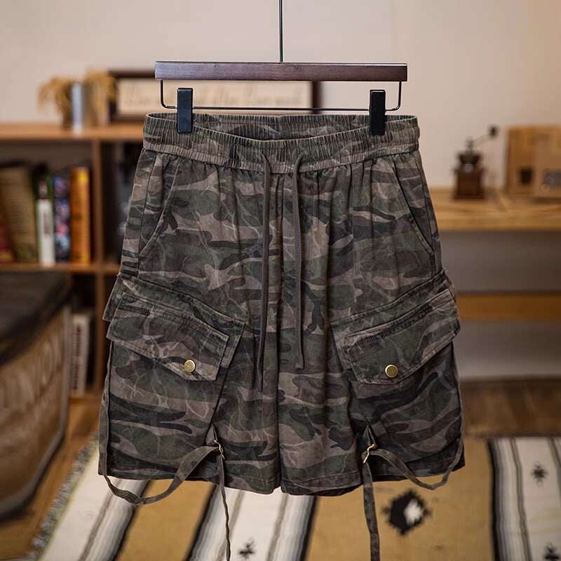 美式復古迷彩工裝短褲男夏季2025新款純棉五分休閒褲寬鬆潮牌中褲