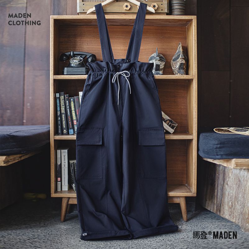 美式可拆卸工裝背帶褲復古口袋直筒褲遮肉抽繩休閒褲春秋季女-Retro's Wear