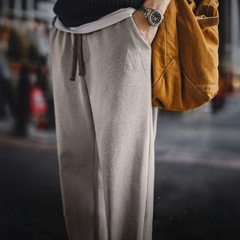 美式復古灰色刺繡衛褲男訓練運動長褲子秋男士休閒直筒