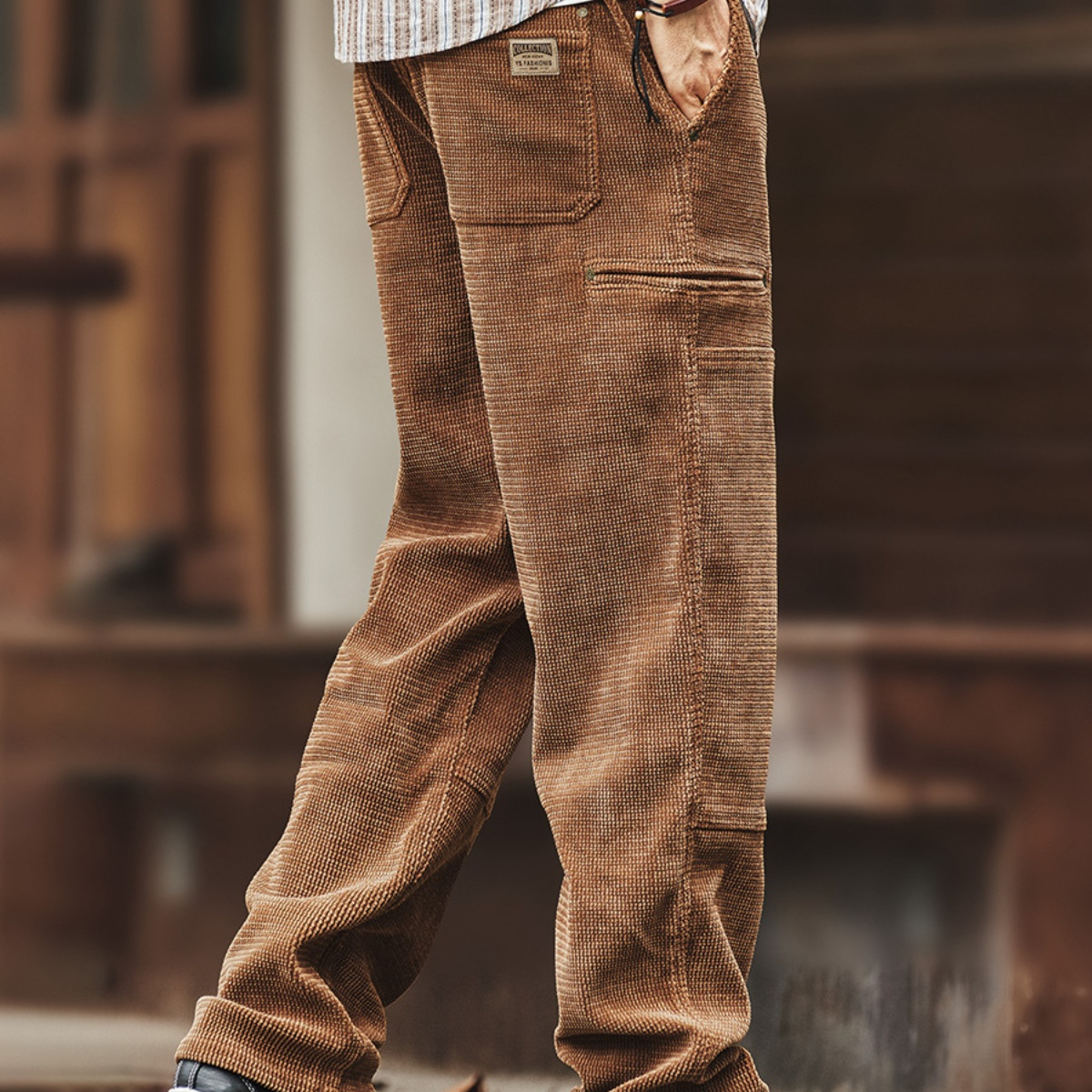 美式設計感復古燈芯絨工裝褲子男秋季新款寬鬆直筒休閒長褲