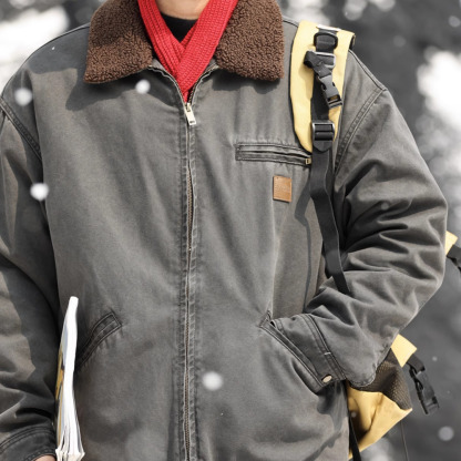 美式重磅羊羔絨夾克男寬鬆抗寒保暖底特律硬漢工裝外套