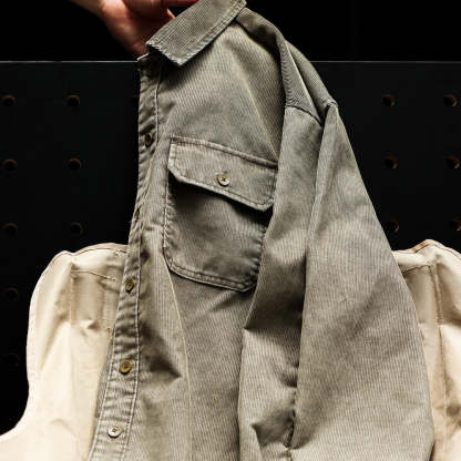 美式休閒水洗長袖燈芯絨襯衣男疊穿外搭16坑條絨肌理感襯衫-Retro's Wear