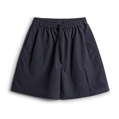 美式紅色短褲抽繩鬆緊腰直筒寬鬆外穿大口袋五分褲男夏季