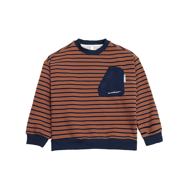 男童奧粒絨衛衣2025冬季款兒童撞色口袋長袖休閒圓領上衣大童衣服