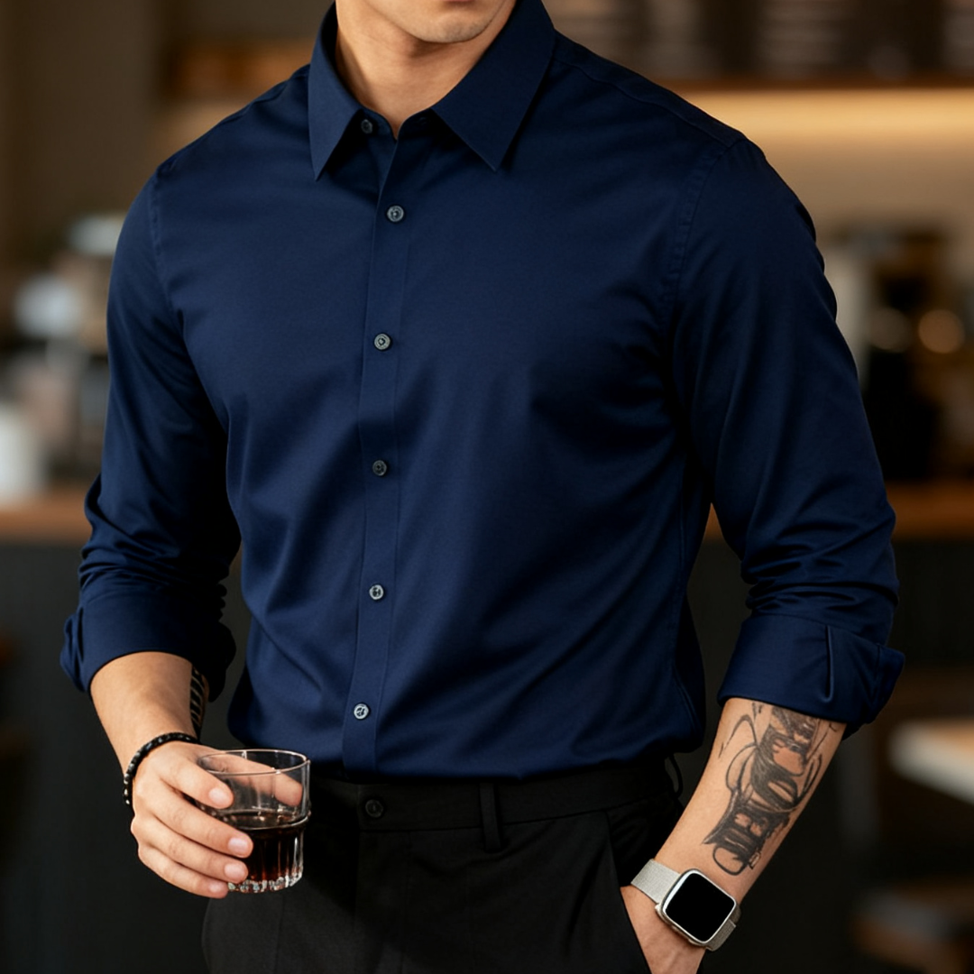 抗皺免燙莫代爾長袖襯衫男美式休閒通勤外搭襯衣打底衫