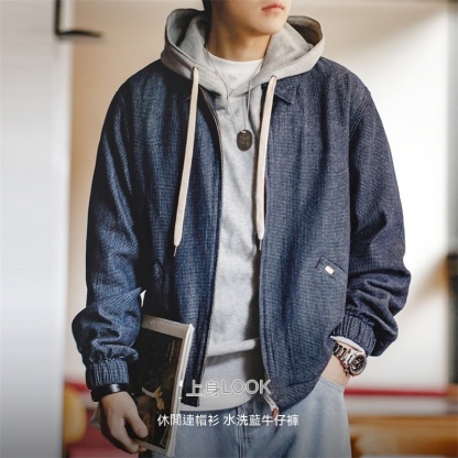 美式復古牛仔boxy教練夾克cityboy寬鬆翻領外套男春秋-Retro's Wear