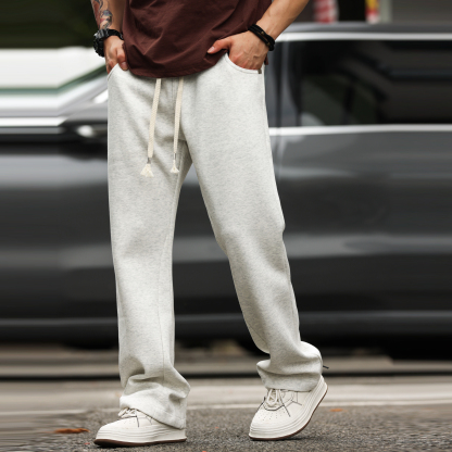 美式休閒簡約抽繩衛褲男抗皺重磅百搭垂感運動直筒褲子