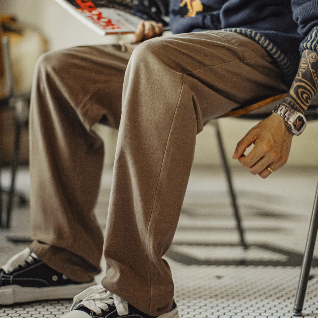 美式復古萊賽爾天絲貝克褲休閒束脚直筒藏青色長褲子男秋