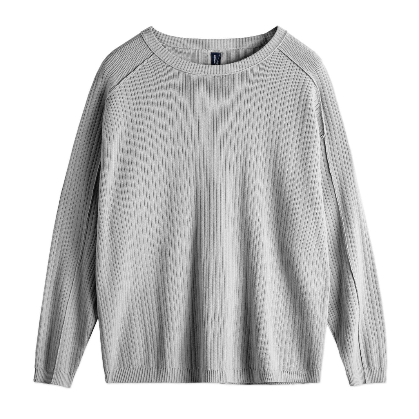 美式休閒灰色針織衫長袖純棉老錢風坑條格雷系毛衣男秋季