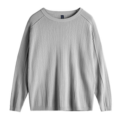 美式休閒灰色針織衫長袖純棉老錢風坑條格雷系毛衣男秋季