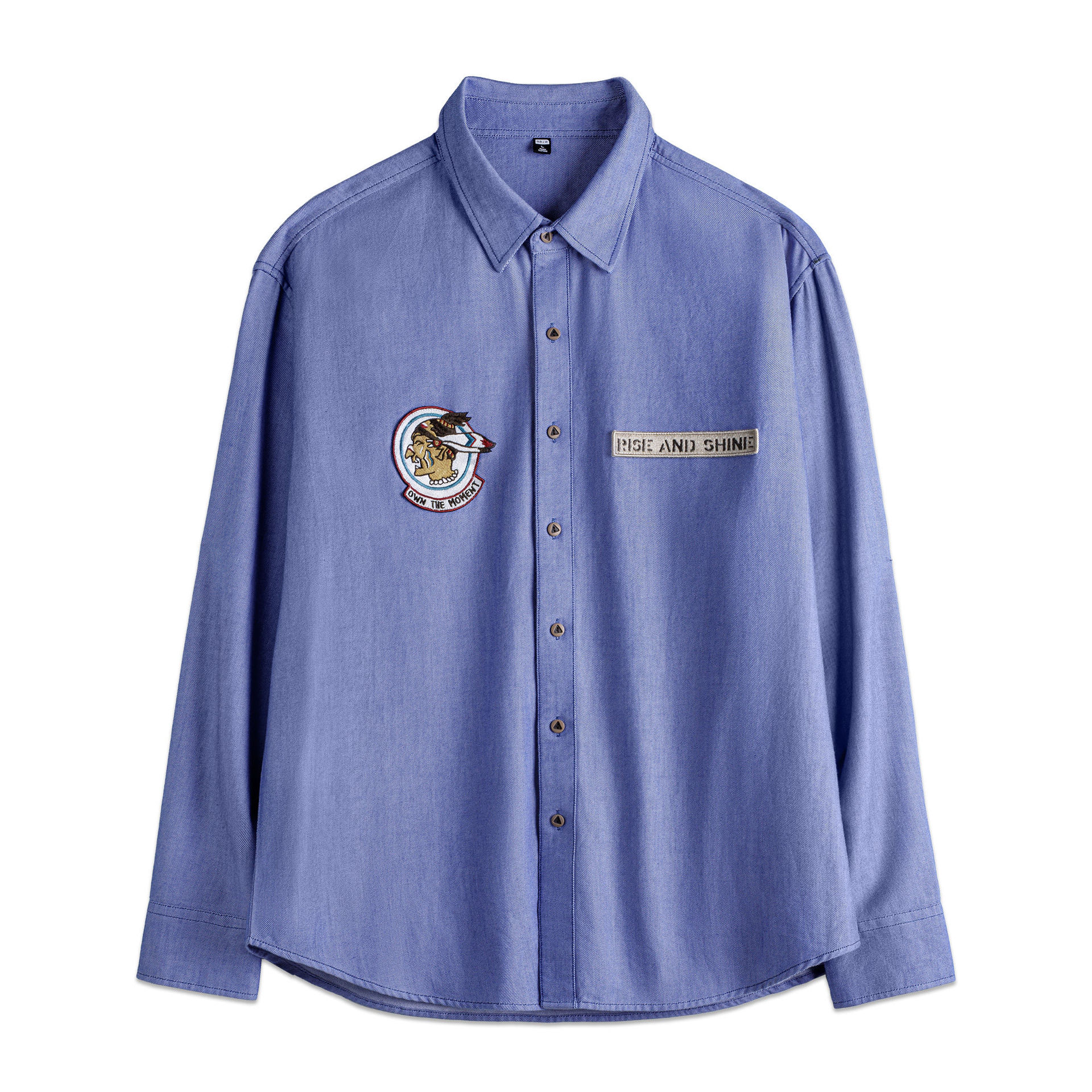 美式休閒牛津紡長袖襯衫藍色襯衣外套純棉牛津布薄款男秋