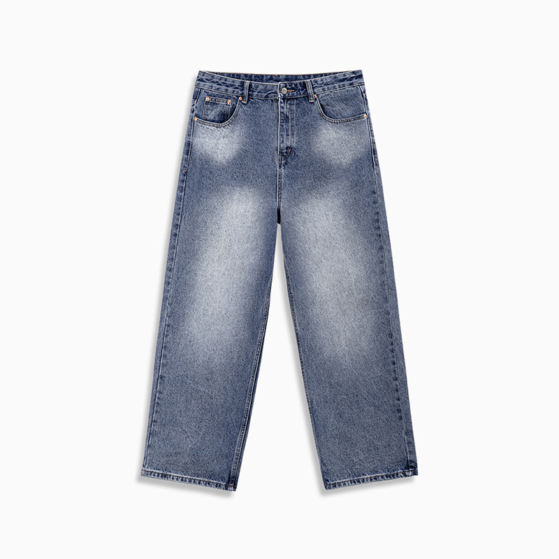 MRA復古水洗丹寧牛仔褲寬鬆直筒闊腿褲休閒長褲子男士春季