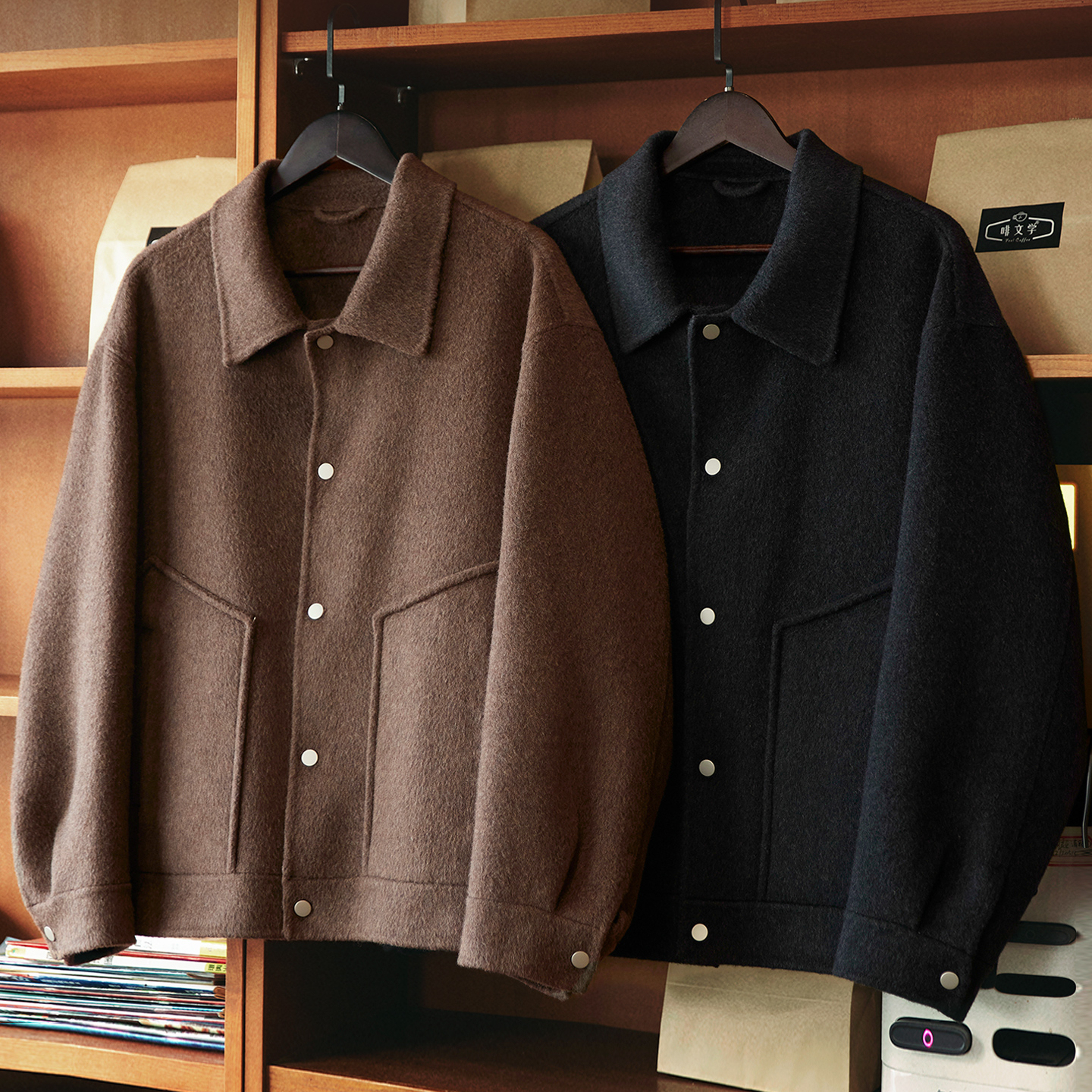 雙面呢羊毛翻領休閒夾克男2025冬季新款通勤保暖羊絨毛呢大衣外套