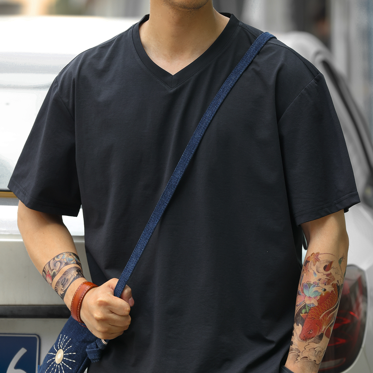 索羅娜生物基小V領短袖T恤男戶外160g輕量感速幹打底衫