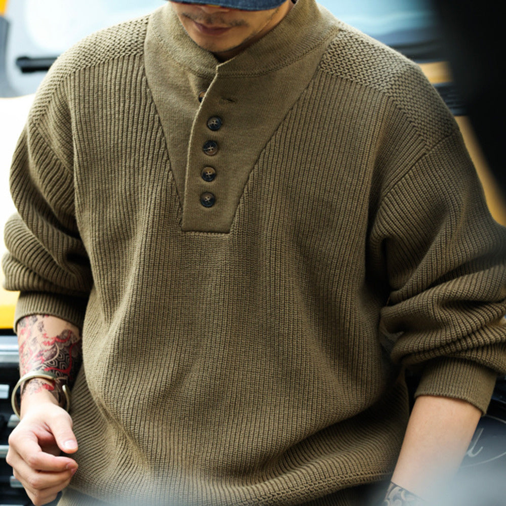 美式復古加厚重磅亨利領毛衣男坦克手套頭保暖針織衫冬
