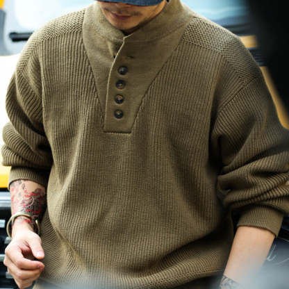 美式復古加厚重磅亨利領毛衣男坦克手套頭保暖針織衫冬