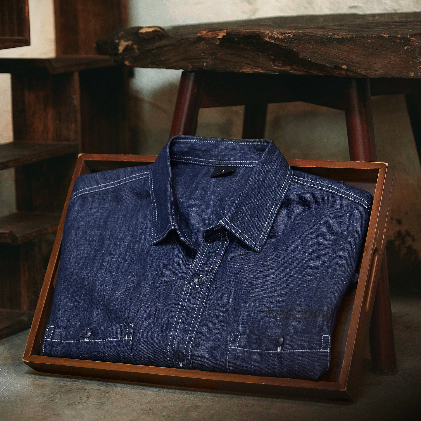 漢麻簡約藍色牛仔襯衫男2025秋季新款抗靜電長袖襯衣