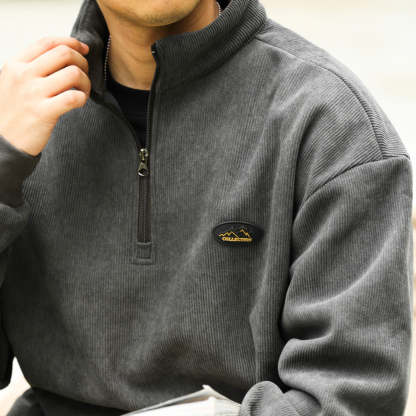 美式復古半拉鍊立領燈芯絨衛衣男加絨保暖cleanfit上衣外套-Retro's Wear