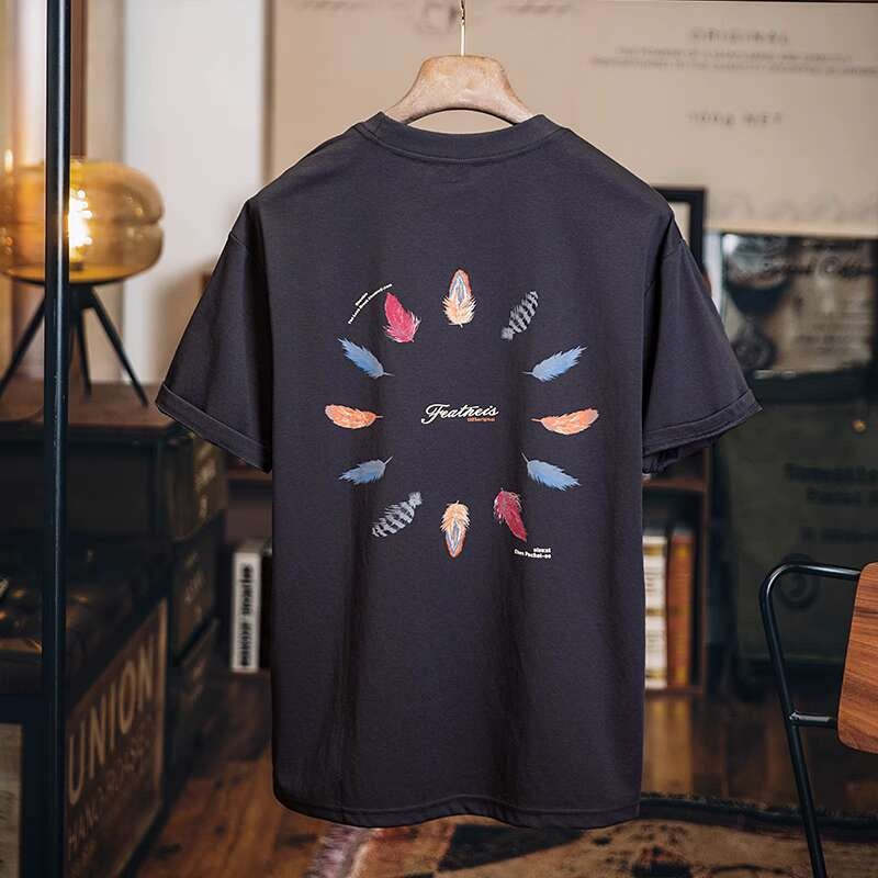 美式復古趣味印花短袖t恤男2025夏季新款寬鬆休閒彩繪半袖體恤