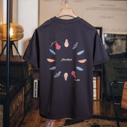 美式復古趣味印花短袖t恤男2025夏季新款寬鬆休閒彩繪半袖體恤