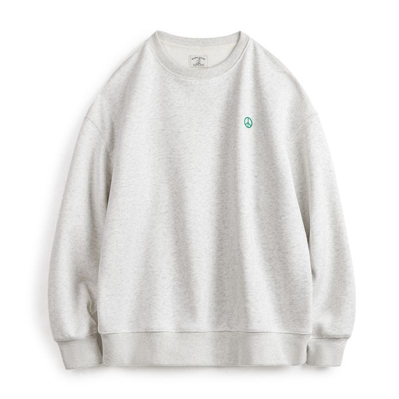 美式休閒灰色圓領加絨衛衣基礎寬鬆落肩打底上衣男秋冬季-Retro's Wear