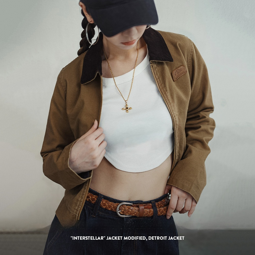 星際穿越同款改良底特律夾克美式復古翻領工裝帆布外套春秋女-Retro's Wear