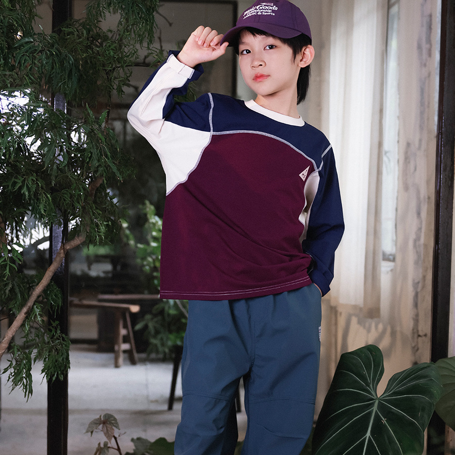 兒童速幹T恤2025秋季新款男童撞色拼接上衣兒童吸溼透氣運動長袖