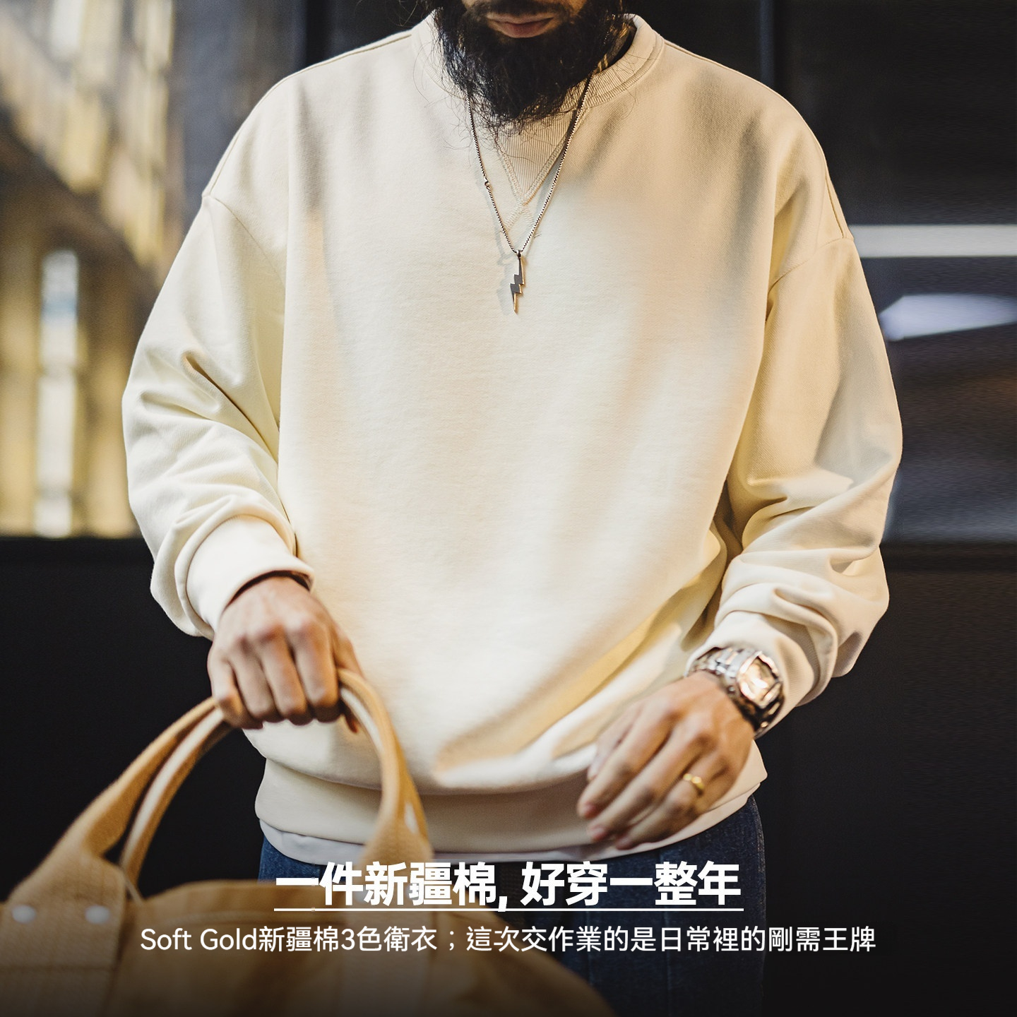 美式新疆棉衛衣紫色圓領套頭無帽外穿寬鬆長袖外套男款春