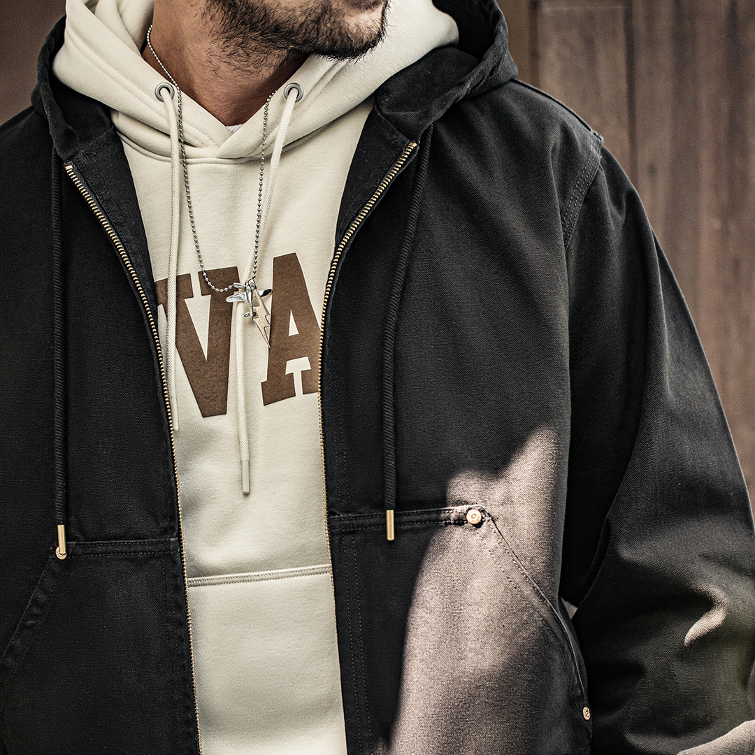 美式復古連帽夾克重磅帆布阿美咔嘰j130短款外套男秋-Retro's Wear