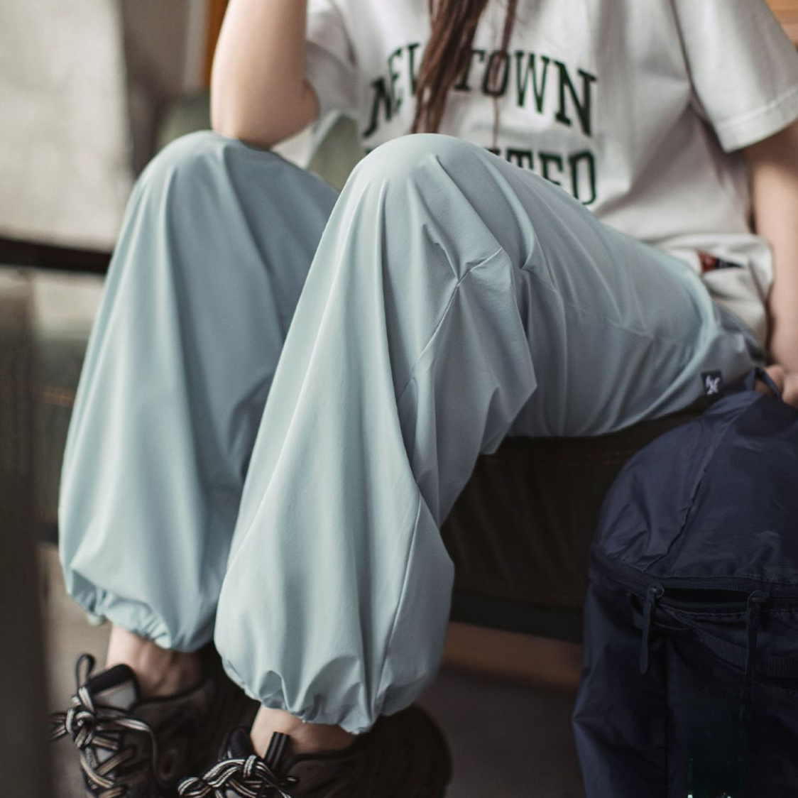 夏日冰薄荷凉凉褲休閒四面彈寬鬆傘兵褲慵懶風運動山本褲女