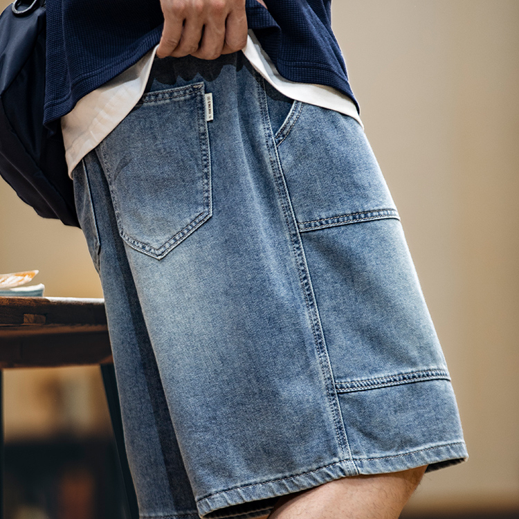 萊賽爾輕薄牛仔短褲男夏季2025新款美式復古水洗五分褲男款中褲子