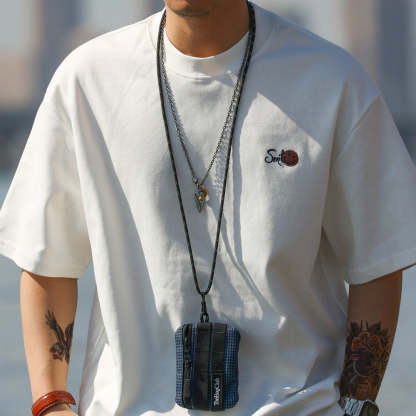 美式休閒230g斜紋雙面棉短袖T恤男笑臉刺繡圓領打底衫