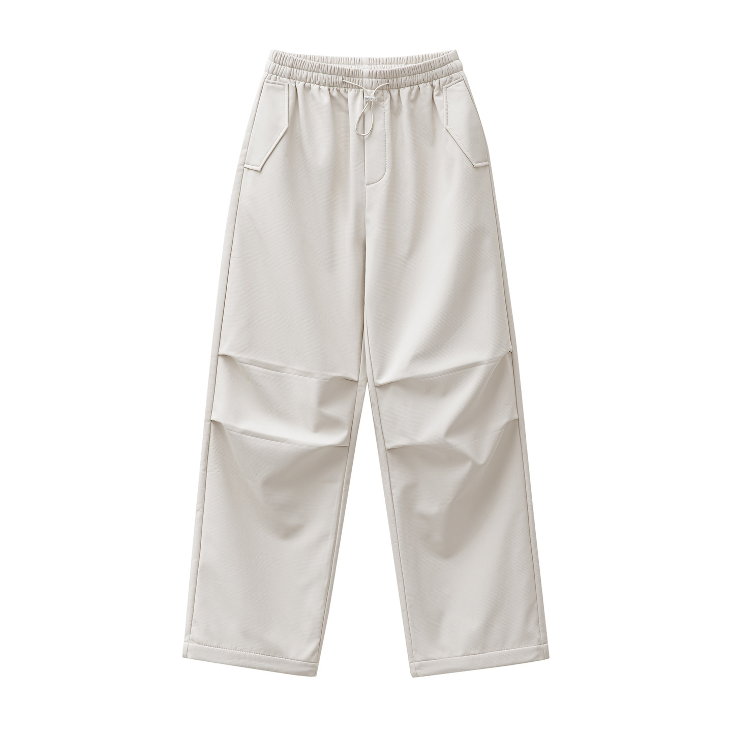 米白色加絨厚實保暖休閒褶皺工裝傘兵直筒闊腿長褲子女士秋冬