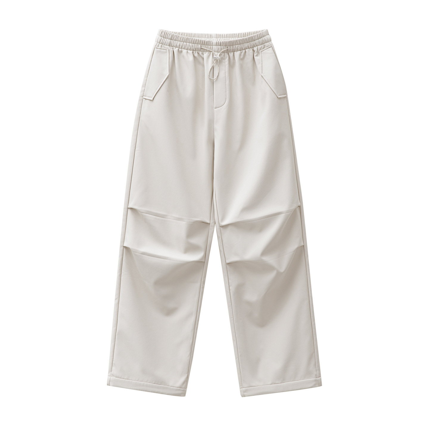 米白色加絨厚實保暖休閒褶皺工裝傘兵直筒闊腿長褲子女士秋冬