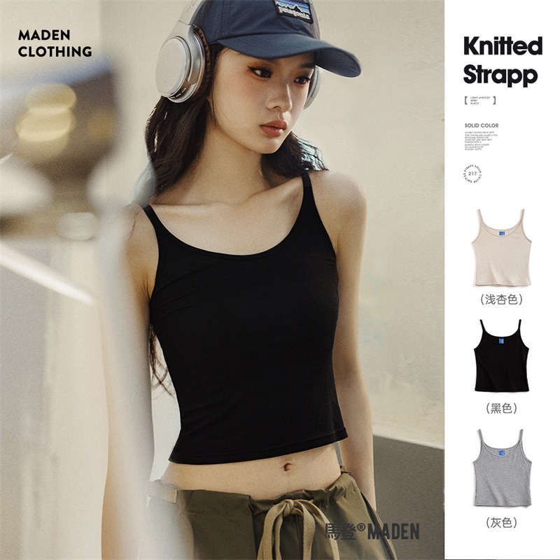 針織細帶背心復古辣妹純色吊帶內搭打底百搭無袖外穿上衣夏女