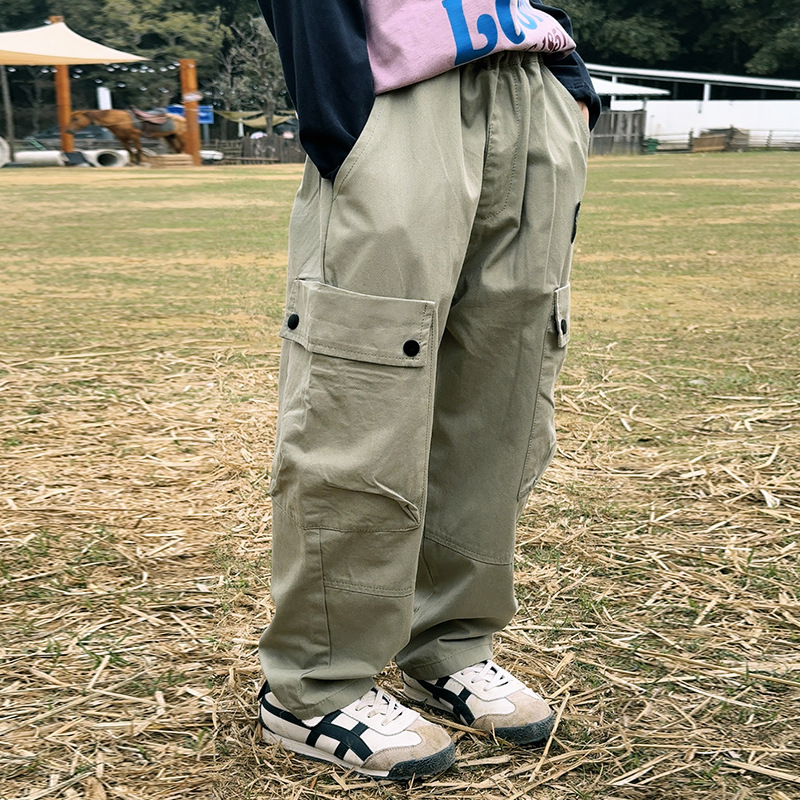 童裝2025春季新款山系戶外男童口袋工裝褲兒童寬鬆長褲