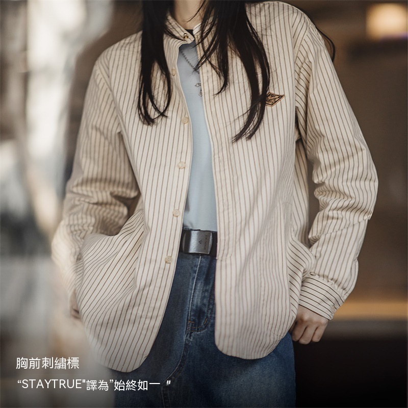 法式豎條紋襯衫秋冬疊穿內搭襯衣設計感長袖上衣外套-Retro's Wear