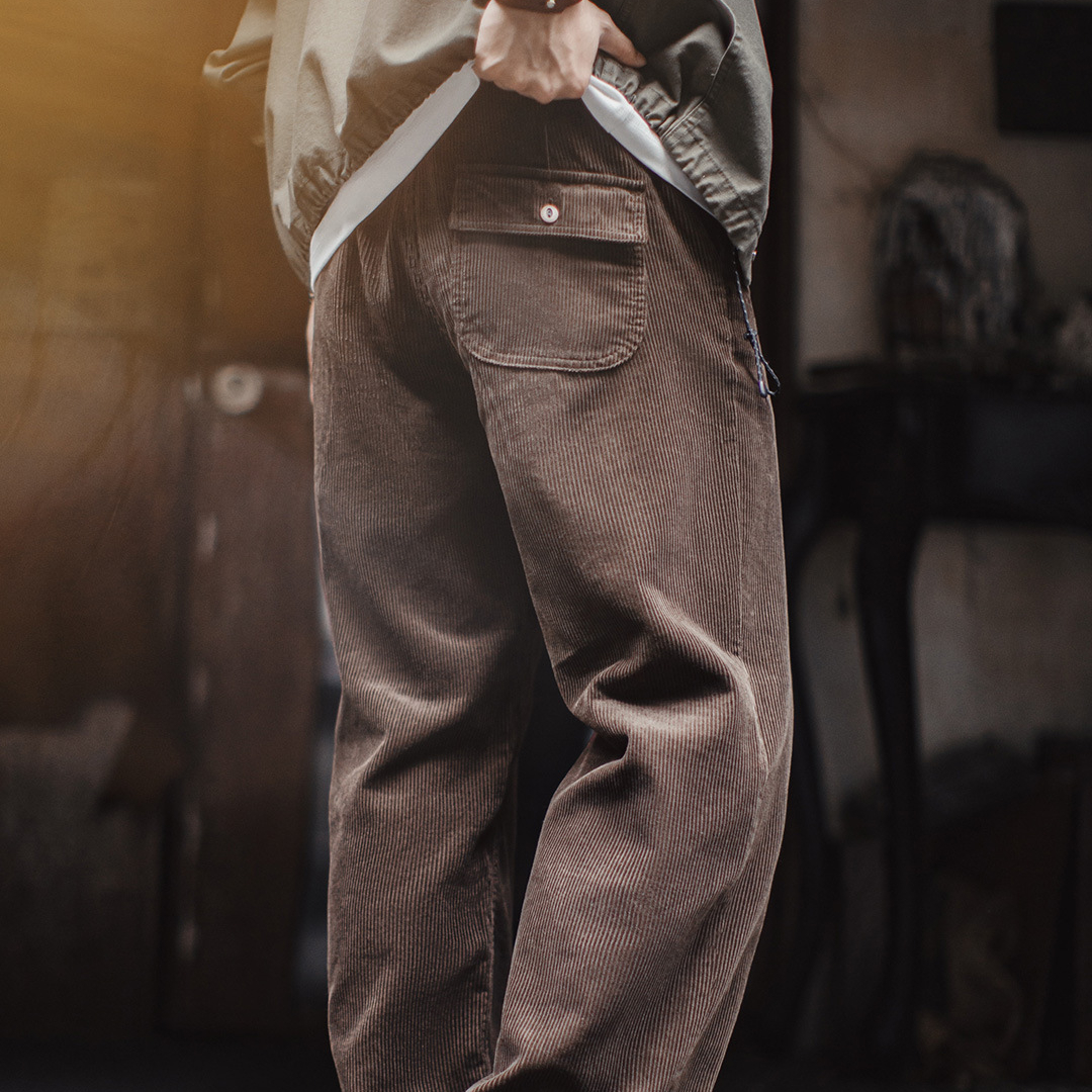 美式復古燈芯絨休閒褲咖色加厚直筒垂感闊腿長褲子男秋冬
